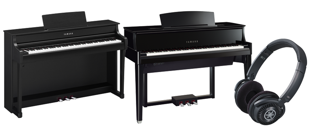Headphones and Yamaha pianos
