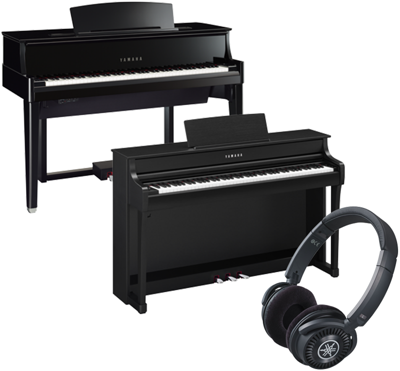 Headphones and Yamaha pianos